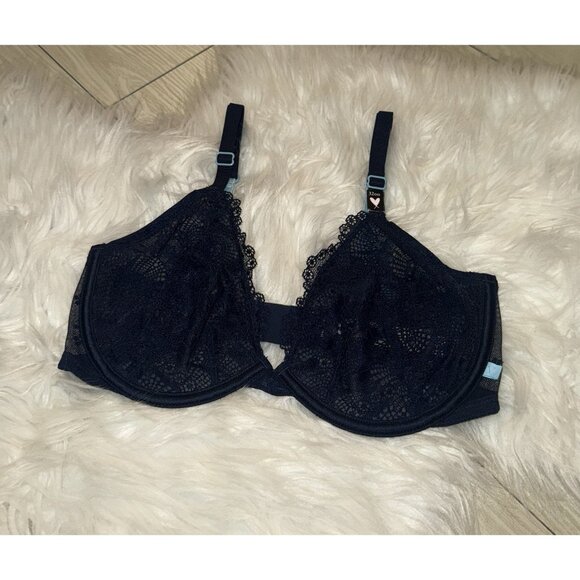 Victorias Secret Unlined Demi Bra Lace Semi Sheer Womens 32DD Blue New - Picture 1 of 7